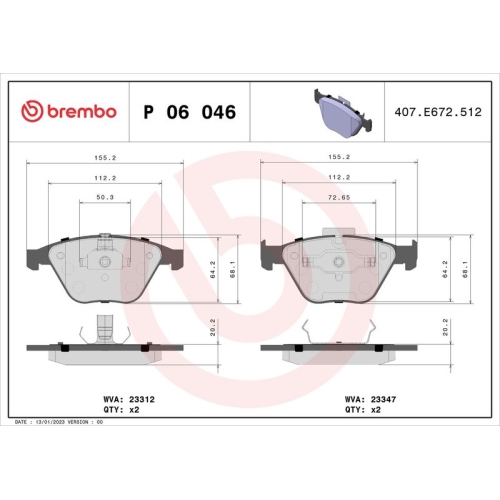 BREMBO Bremsbelagsatz, Scheibenbremse PRIME LINE