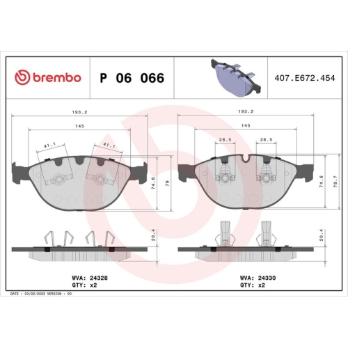 BREMBO Bremsbelagsatz, Scheibenbremse PRIME LINE