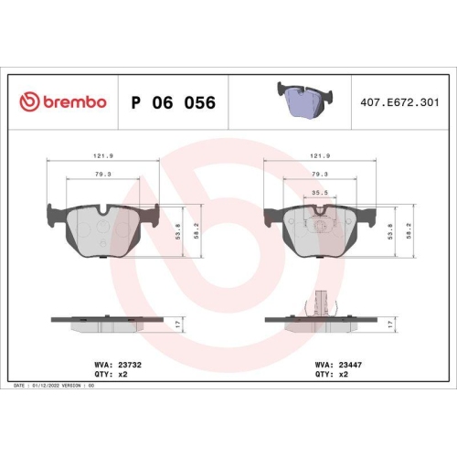 BREMBO Bremsbelagsatz, Scheibenbremse PRIME LINE