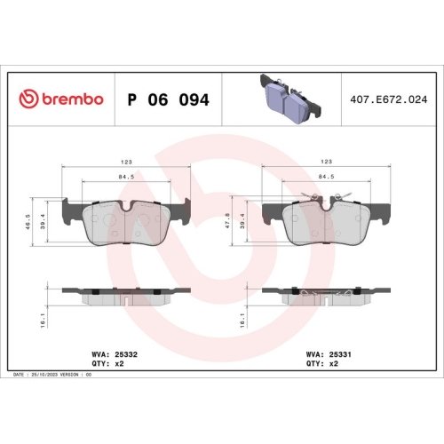 BREMBO Bremsbelagsatz, Scheibenbremse PRIME LINE