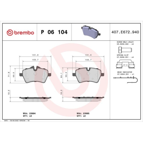 BREMBO Bremsbelagsatz, Scheibenbremse PRIME LINE