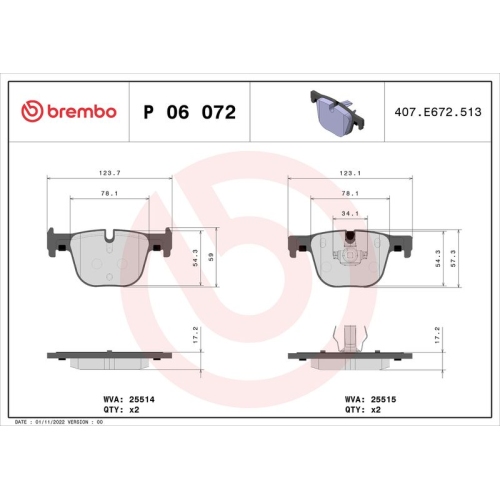 BREMBO Bremsbelagsatz, Scheibenbremse PRIME LINE