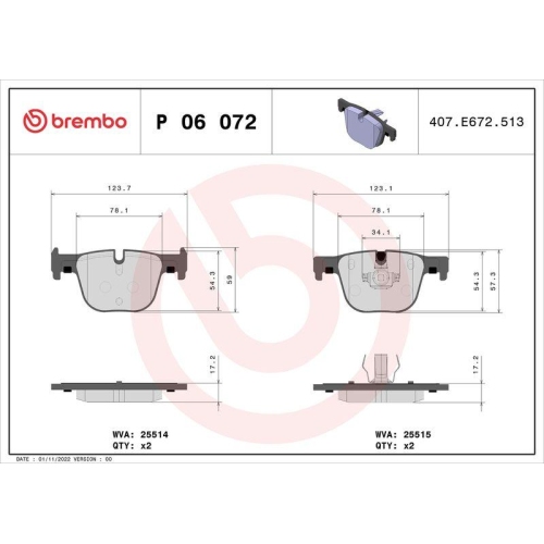 BREMBO Bremsbelagsatz, Scheibenbremse PRIME LINE