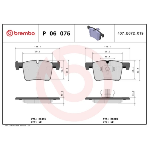 BREMBO Bremsbelagsatz, Scheibenbremse PRIME LINE