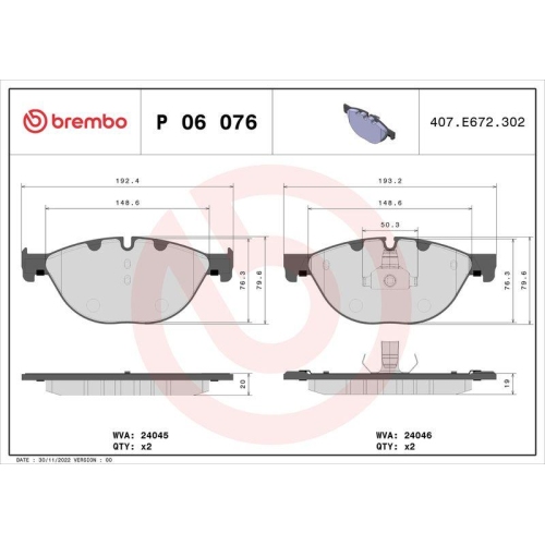 BREMBO Bremsbelagsatz, Scheibenbremse PRIME LINE