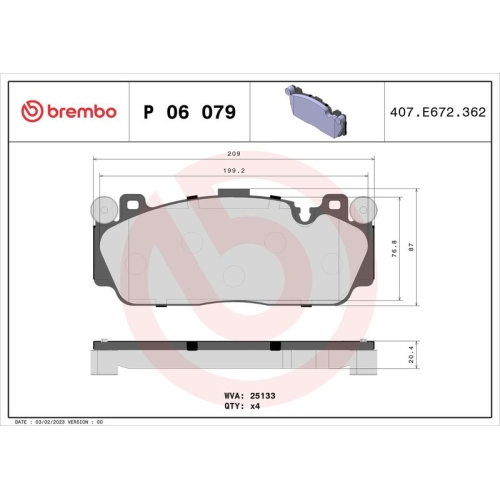 BREMBO Bremsbelagsatz, Scheibenbremse PRIME LINE