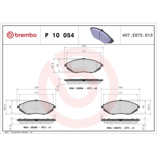 BREMBO Bremsbelagsatz, Scheibenbremse PRIME LINE