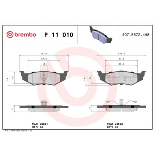 BREMBO Bremsbelagsatz, Scheibenbremse PRIME LINE