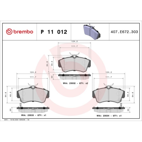 BREMBO Bremsbelagsatz, Scheibenbremse PRIME LINE