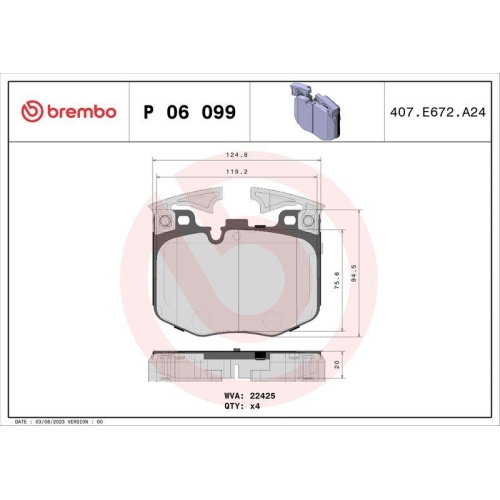 BREMBO Bremsbelagsatz, Scheibenbremse PRIME LINE