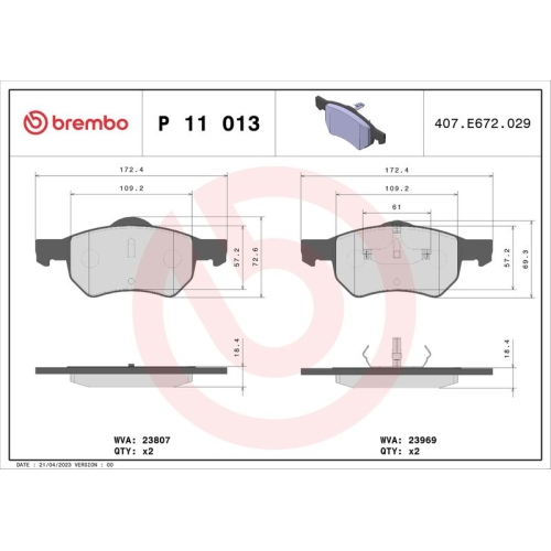 BREMBO Bremsbelagsatz, Scheibenbremse PRIME LINE