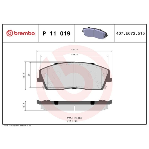 BREMBO Bremsbelagsatz, Scheibenbremse PRIME LINE