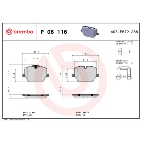 BREMBO Bremsbelagsatz, Scheibenbremse PRIME LINE