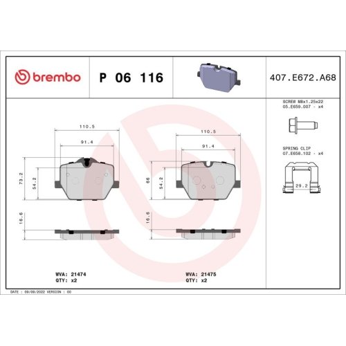 BREMBO Bremsbelagsatz, Scheibenbremse PRIME LINE