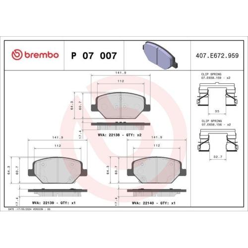 BREMBO Bremsbelagsatz, Scheibenbremse PRIME LINE