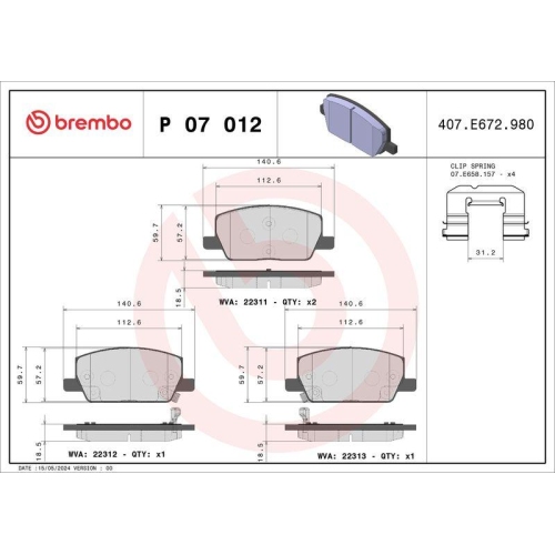 BREMBO Bremsbelagsatz, Scheibenbremse PRIME LINE