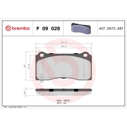 BREMBO Bremsbelagsatz, Scheibenbremse PRIME LINE