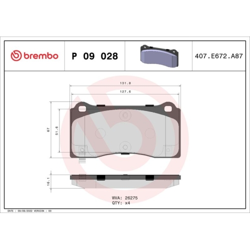 BREMBO Bremsbelagsatz, Scheibenbremse PRIME LINE