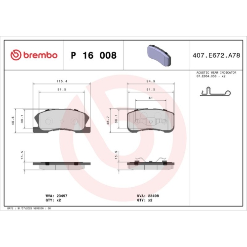 BREMBO Bremsbelagsatz, Scheibenbremse PRIME LINE