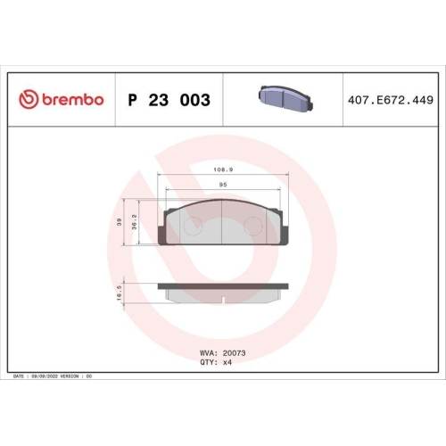 BREMBO Bremsbelagsatz, Scheibenbremse PRIME LINE