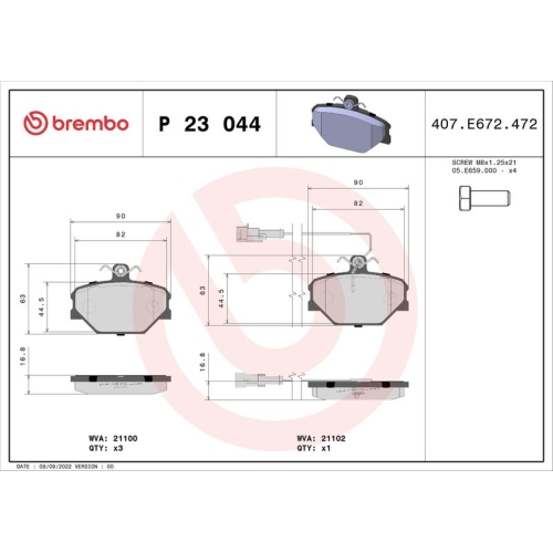 BREMBO Bremsbelagsatz, Scheibenbremse PRIME LINE