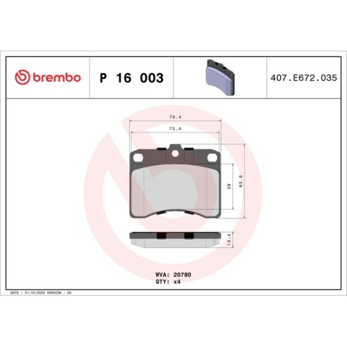 BREMBO Bremsbelagsatz, Scheibenbremse PRIME LINE