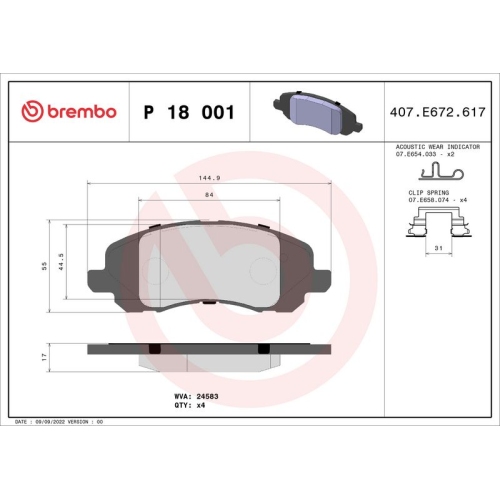 BREMBO Bremsbelagsatz, Scheibenbremse PRIME LINE