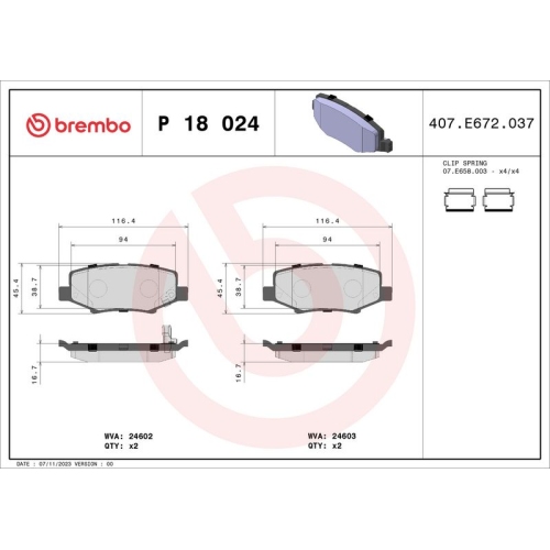 BREMBO Bremsbelagsatz, Scheibenbremse PRIME LINE