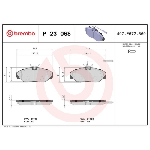 BREMBO Bremsbelagsatz, Scheibenbremse PRIME LINE