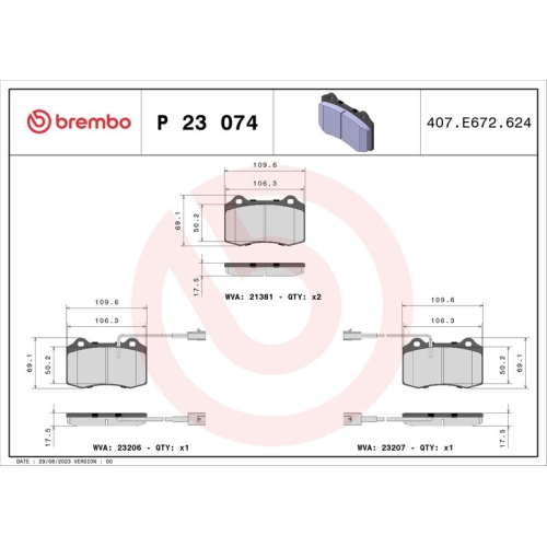 BREMBO Bremsbelagsatz, Scheibenbremse PRIME LINE