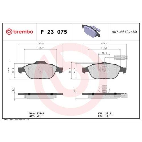 BREMBO Bremsbelagsatz, Scheibenbremse PRIME LINE