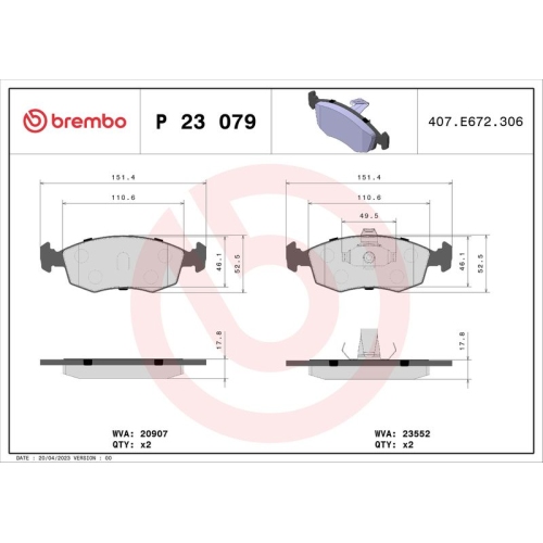 BREMBO Bremsbelagsatz, Scheibenbremse PRIME LINE