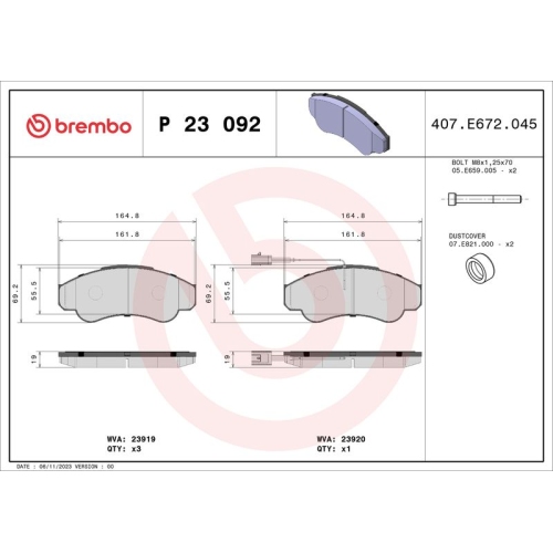 BREMBO Bremsbelagsatz, Scheibenbremse PRIME LINE