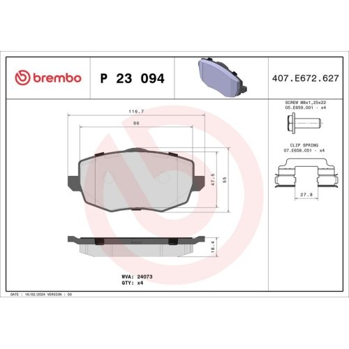 BREMBO Bremsbelagsatz, Scheibenbremse PRIME LINE