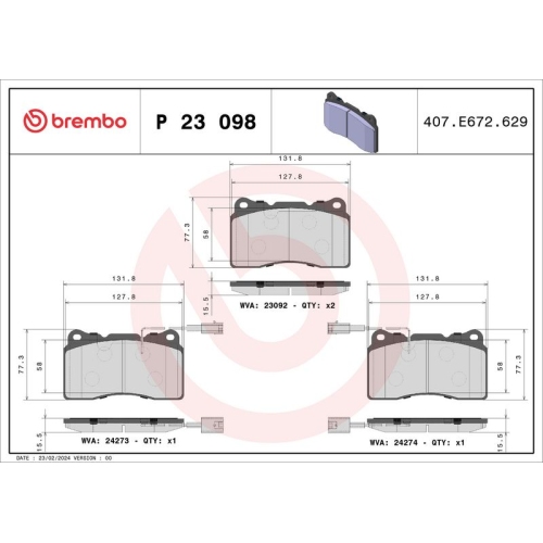 BREMBO Bremsbelagsatz, Scheibenbremse PRIME LINE