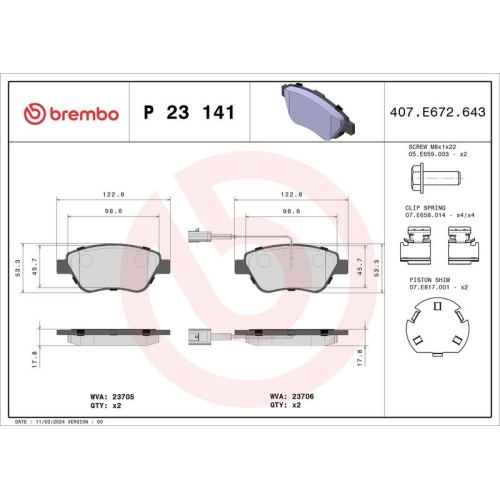 BREMBO Bremsbelagsatz, Scheibenbremse PRIME LINE