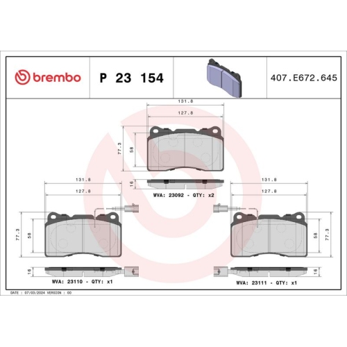 BREMBO Bremsbelagsatz, Scheibenbremse PRIME LINE