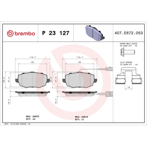 BREMBO Bremsbelagsatz, Scheibenbremse PRIME LINE