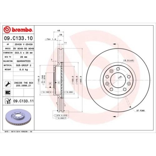 BREMBO Bremsscheibe PRIME LINE - UV Coated