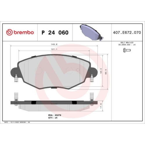 BREMBO Bremsbelagsatz, Scheibenbremse PRIME LINE