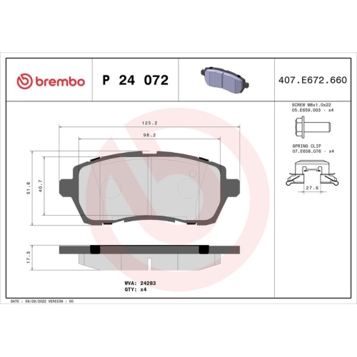 BREMBO Bremsbelagsatz, Scheibenbremse PRIME LINE