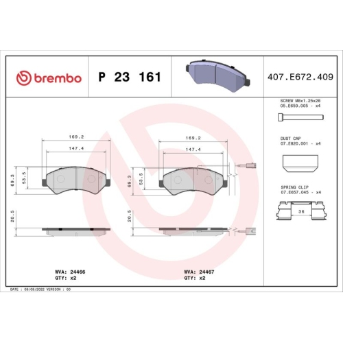 BREMBO Bremsbelagsatz, Scheibenbremse PRIME LINE