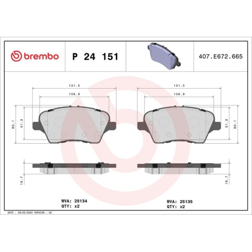 BREMBO Bremsbelagsatz, Scheibenbremse PRIME LINE