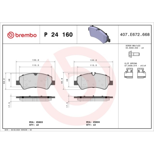 BREMBO Bremsbelagsatz, Scheibenbremse PRIME LINE