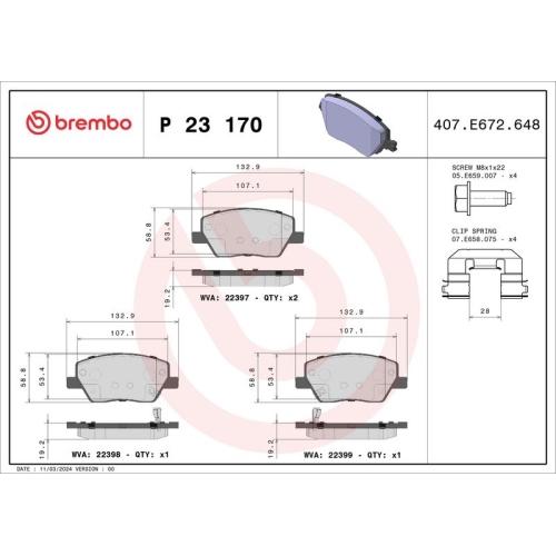 BREMBO Bremsbelagsatz, Scheibenbremse PRIME LINE