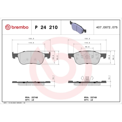 BREMBO Bremsbelagsatz, Scheibenbremse PRIME LINE