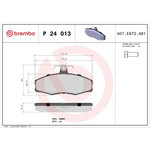 BREMBO Bremsbelagsatz, Scheibenbremse PRIME LINE