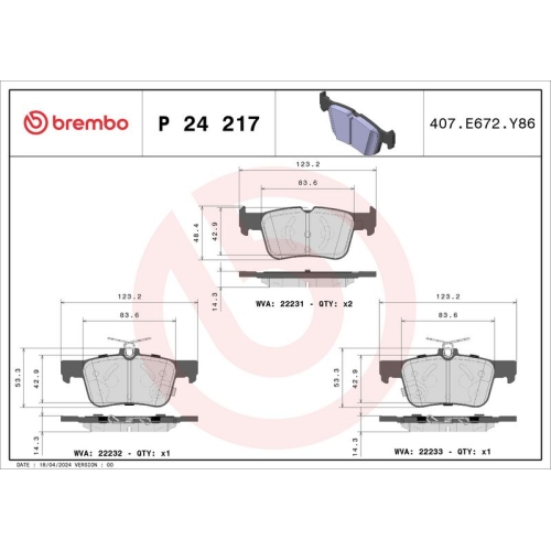 BREMBO Bremsbelagsatz, Scheibenbremse PRIME LINE