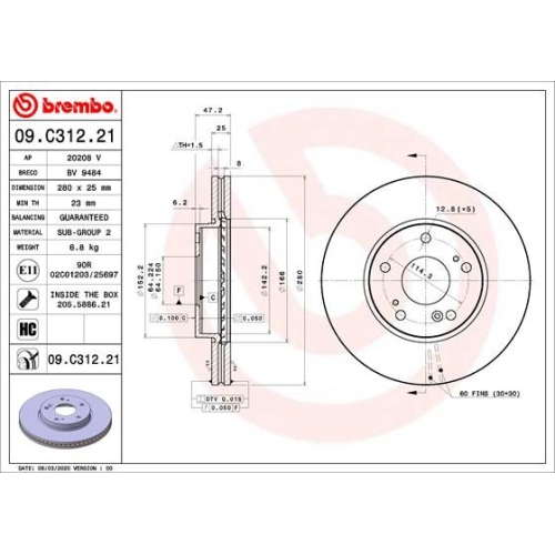 BREMBO Bremsscheibe PRIME LINE - UV Coated