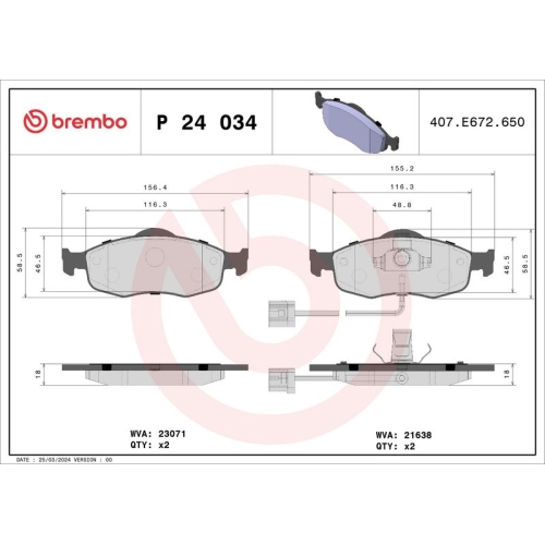 BREMBO Bremsbelagsatz, Scheibenbremse PRIME LINE